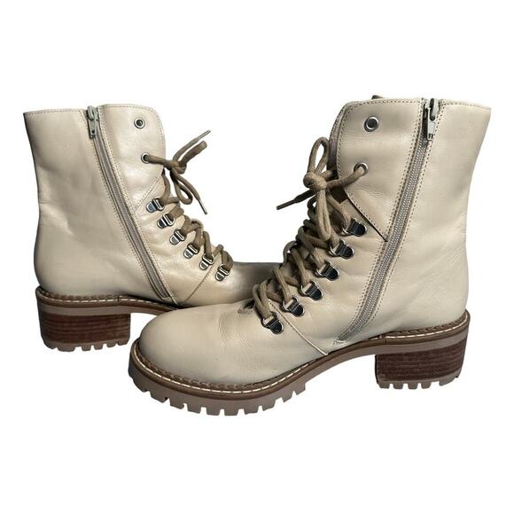 Bertuchi Sz 9.5 Genuine Leather Cream Lug Sole Lace Up Combat Boot Made in Spain - Picture 1 of 16